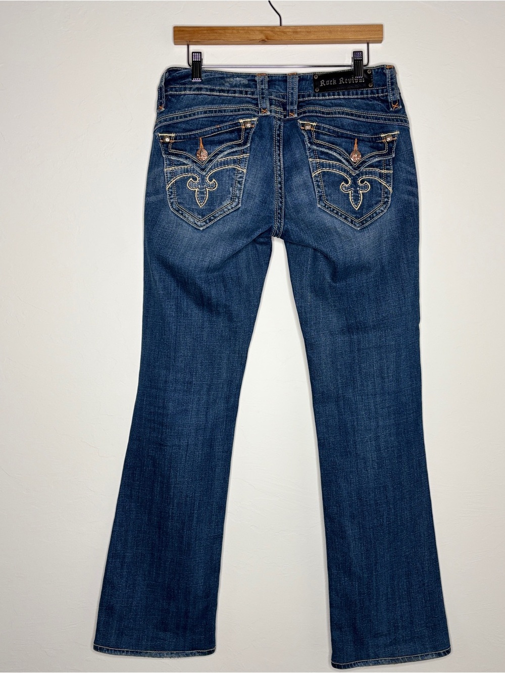 Rock Revival Gwen Boot Cut Jean size 30 back flap pockets embroidered stitching